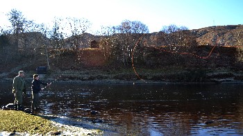 First casts of the season on the River Ewe: Alexander MacLean with ghillie, Ray Dingwall 